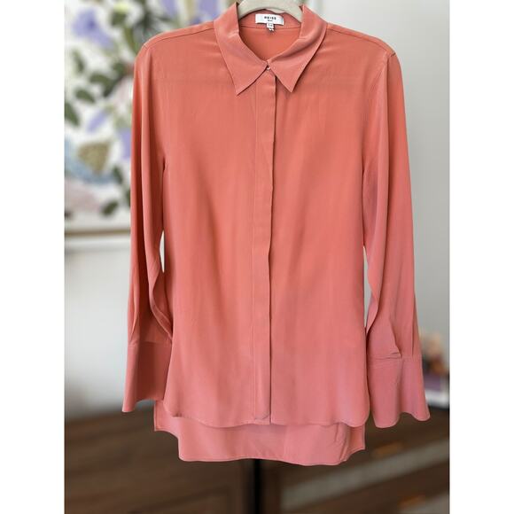 New REISS Eden Matte 100% Silk Tunic Button Down Shirt in Coral Pink Size 4 - Picture 11 of 11